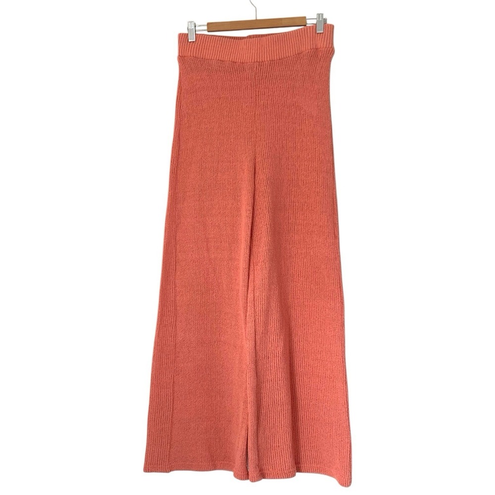 Free People Knit Pants M Coral Wide Leg Sheer Summer Coastal Resort Boho Relaxed